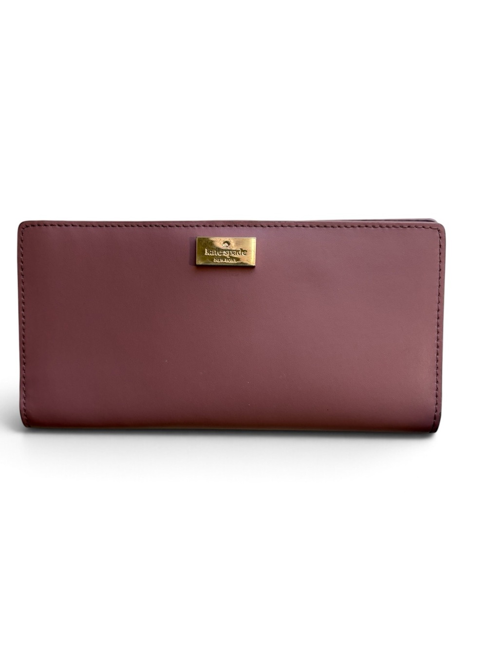 kate spade mauve plum leather long wallet with gold plaque